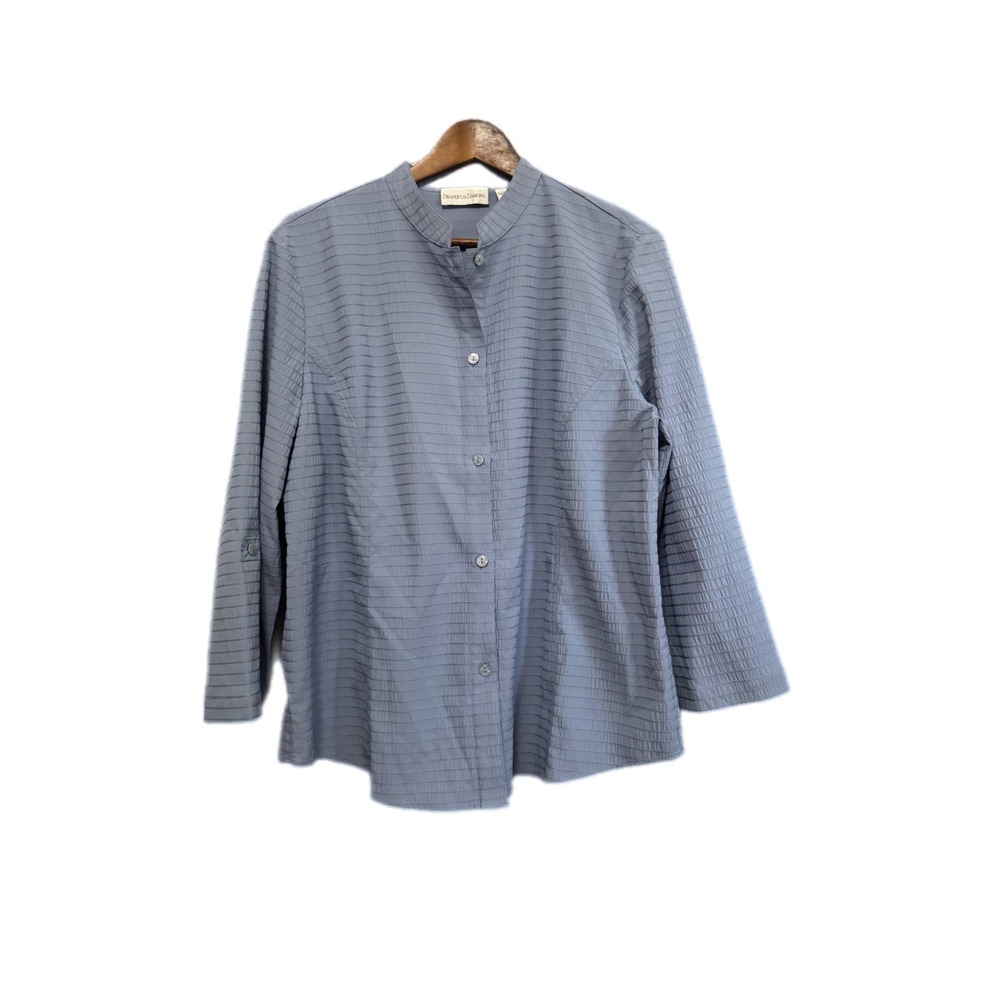 Draper's & Damon's‎ Button Up Shirt Women XL Blue Excellent Roll Tab Textured